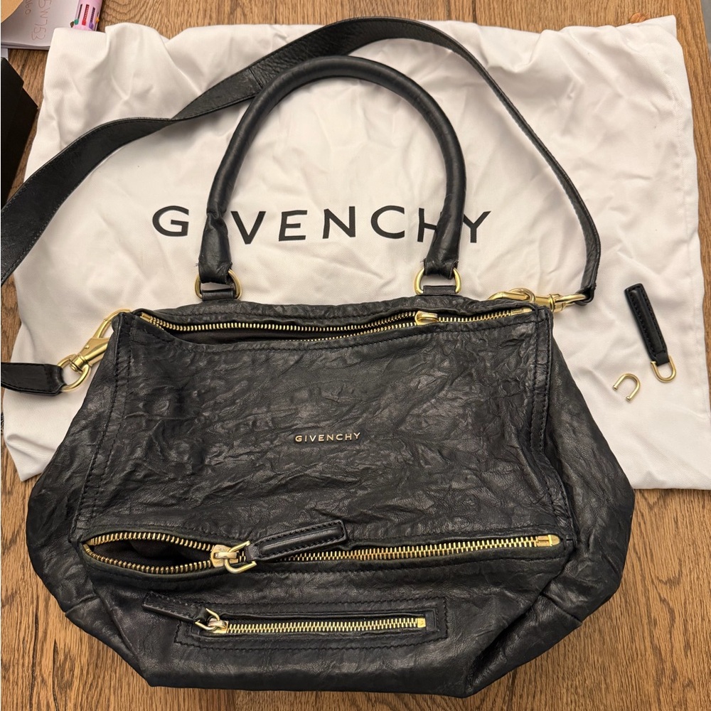 Givenchy Pandora Black Leather Shoulder Bag with Gold Accents